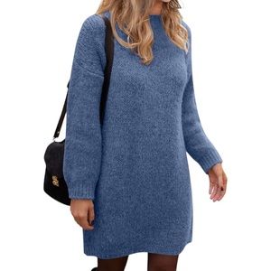 Pretty Garden Blue Knit Pullover Sweater Dress NWT